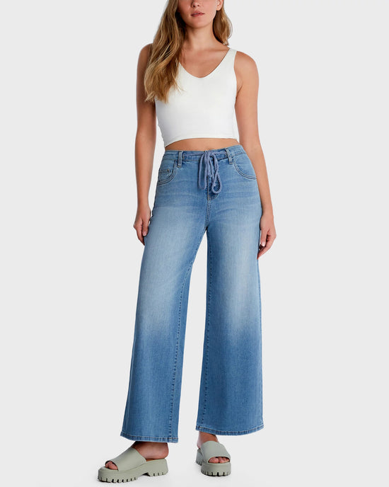 Blue Love $|& Hint of Blu Mighty Rise Drawstring Wide Leg Jeans - VOF Detail