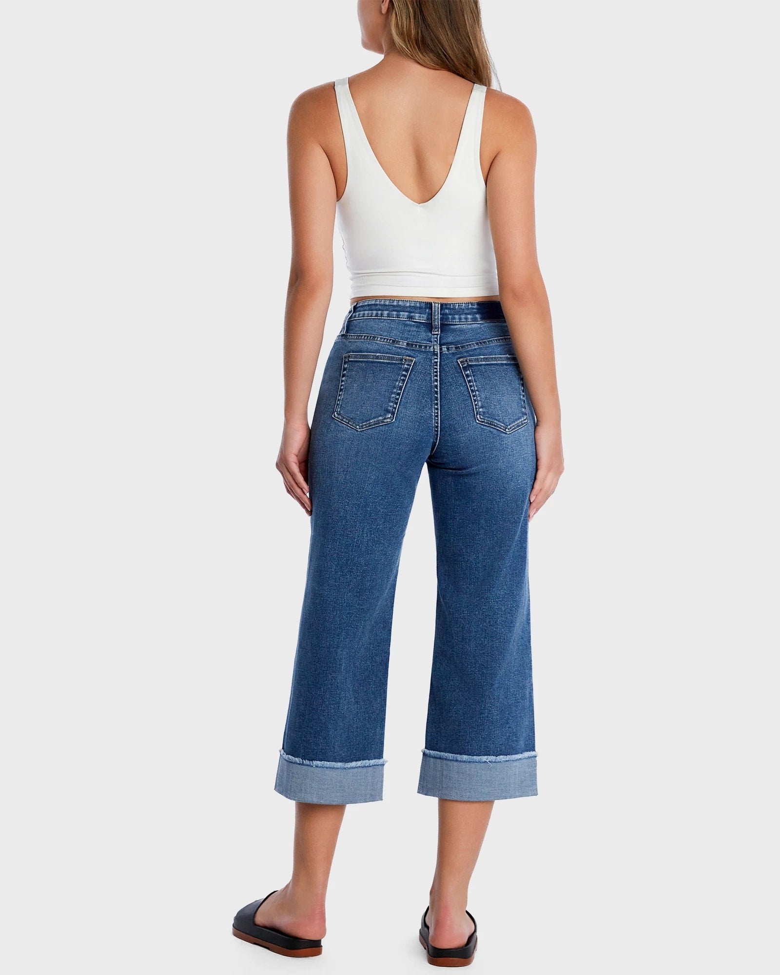 Chalk Blue $|& Hint of Blu Cropped Cuffed Wide Leg Jeans - Hanger Side