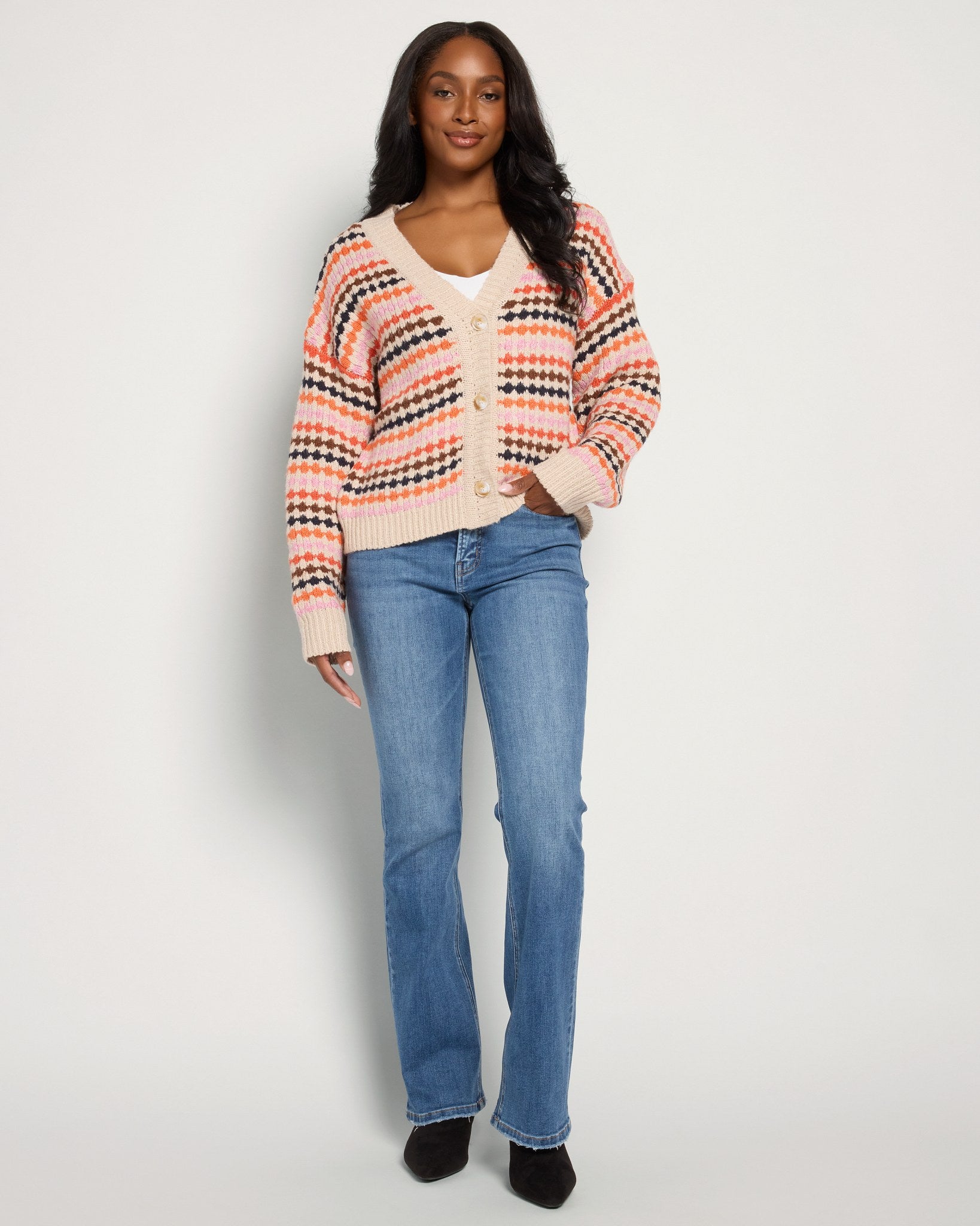 Ivory Multi $|& ACOA Novelty Cardigan - UGC On Fig