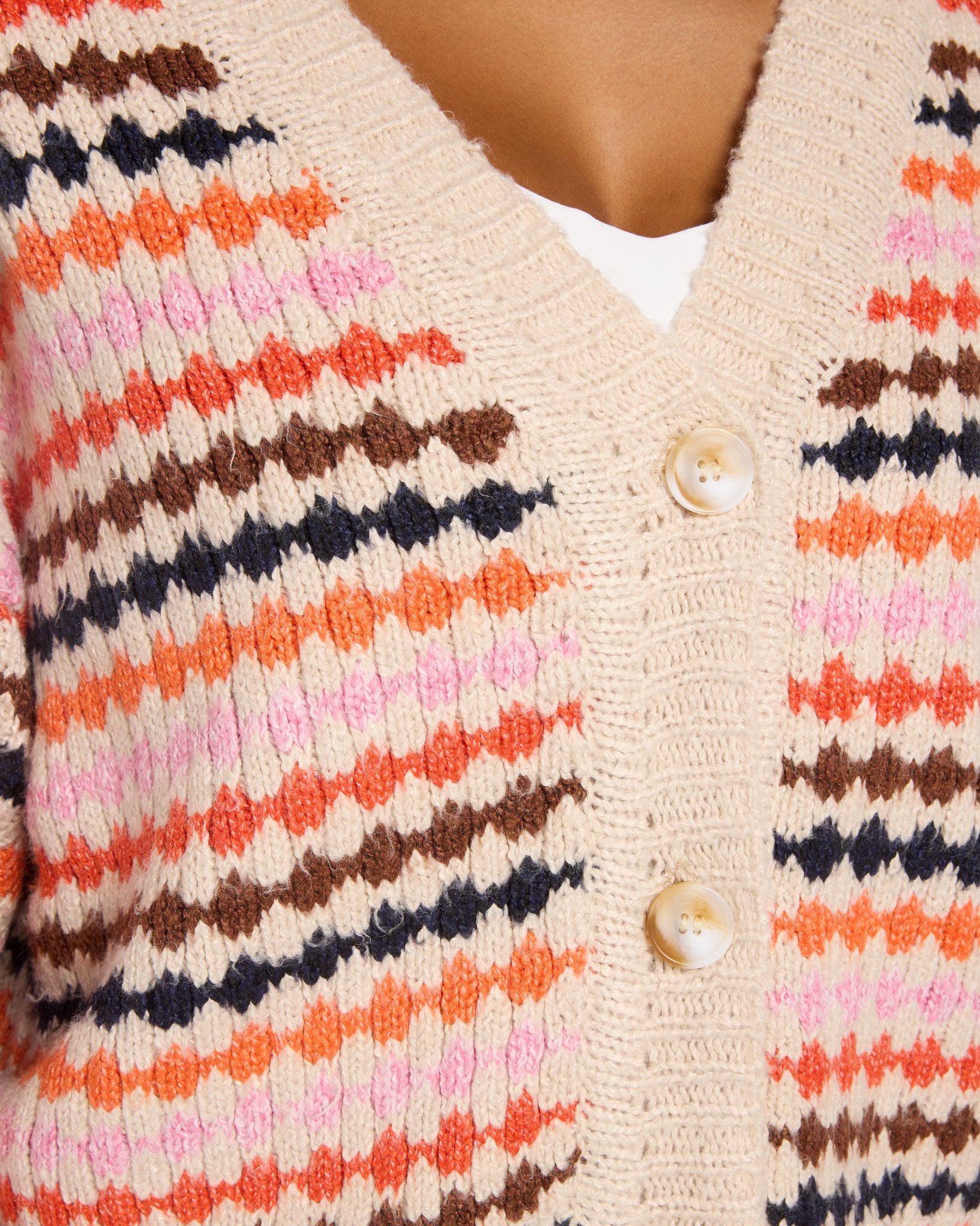 Ivory Multi $|& ACOA Novelty Cardigan - SOF Full Front