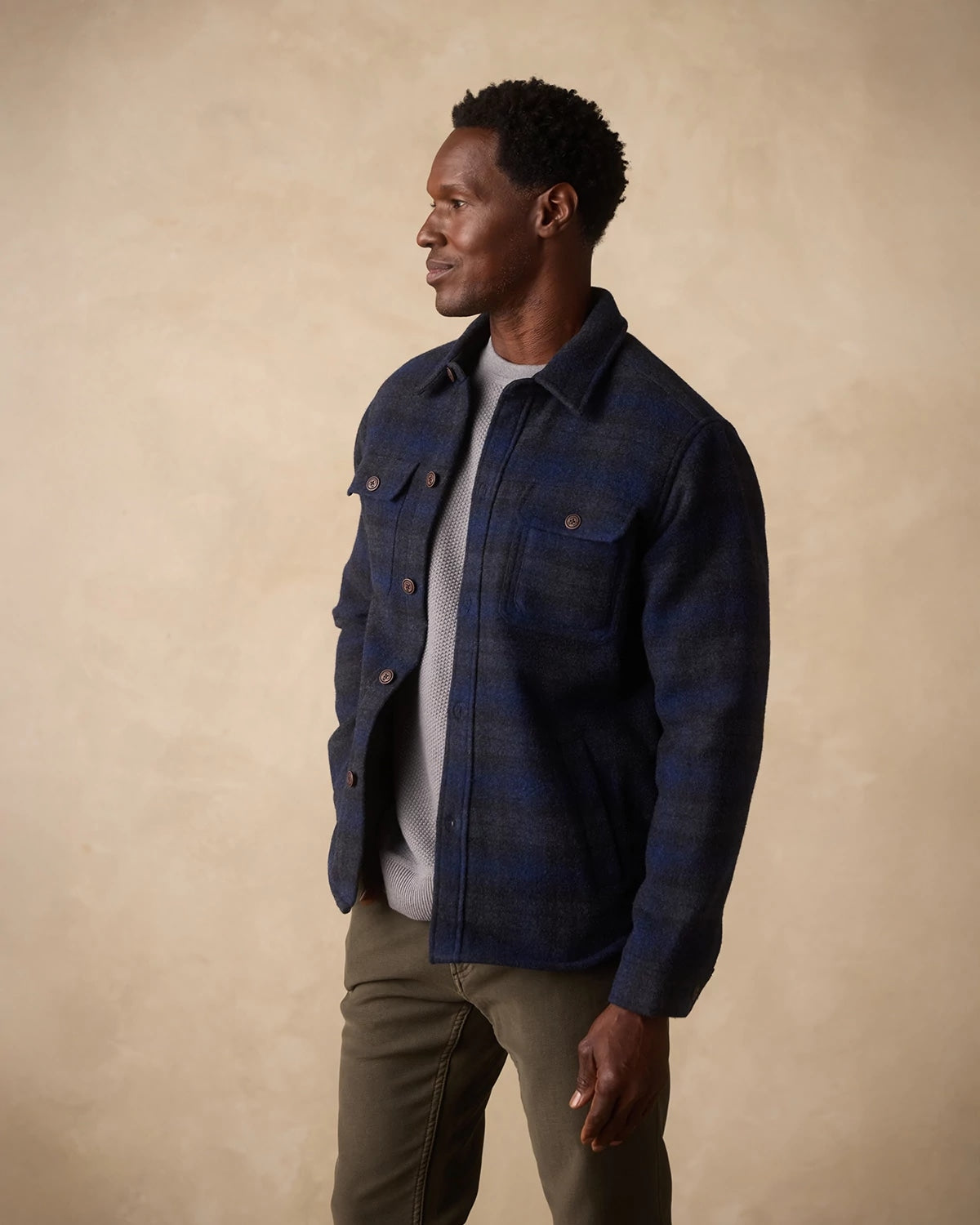Navy Plaid $|& The Normal Brand Brightside Workwear Jacket - Hanger Front