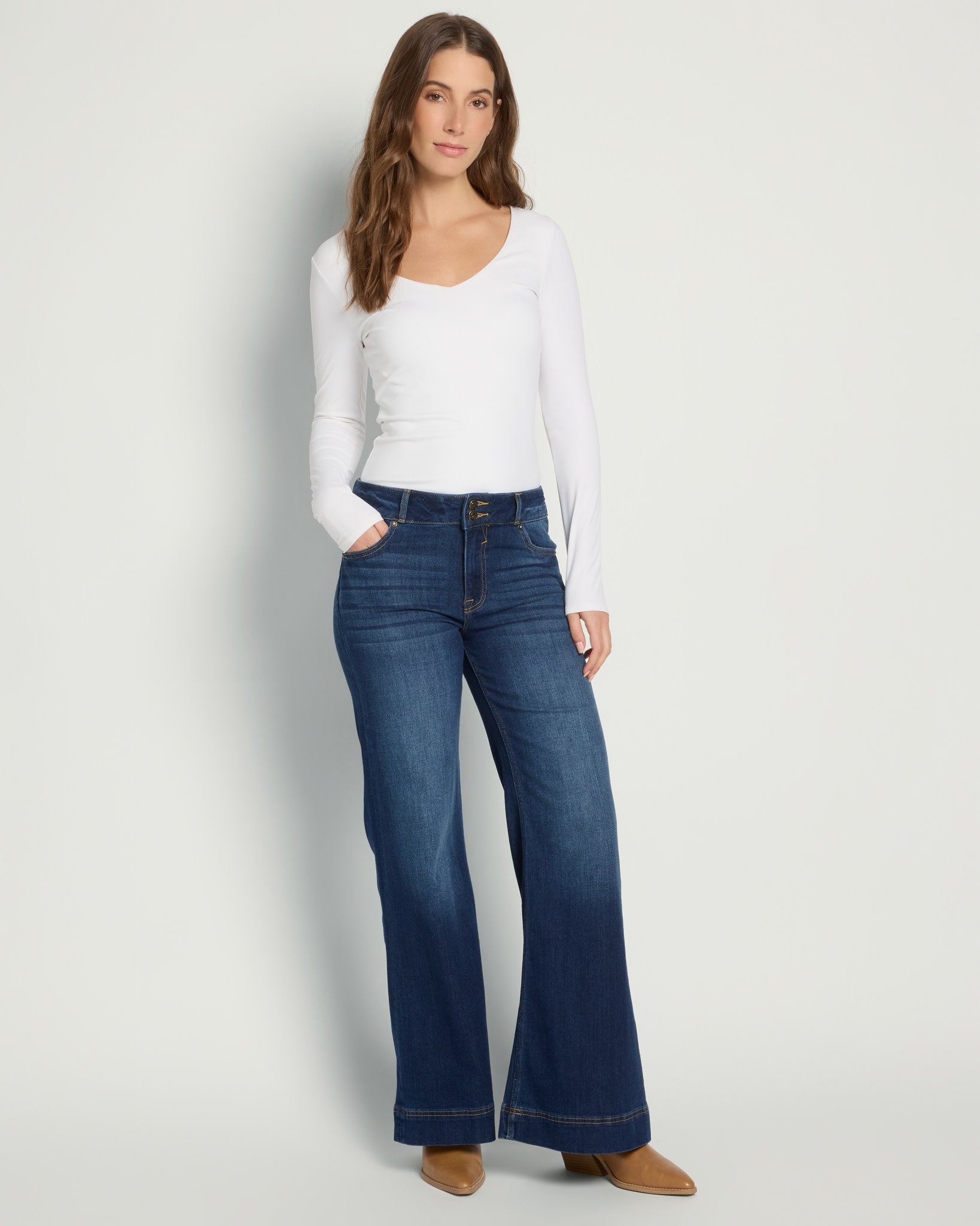 Dark Wash $|& Vigoss Double Button Flare Leg Jeans - UGC On Fig