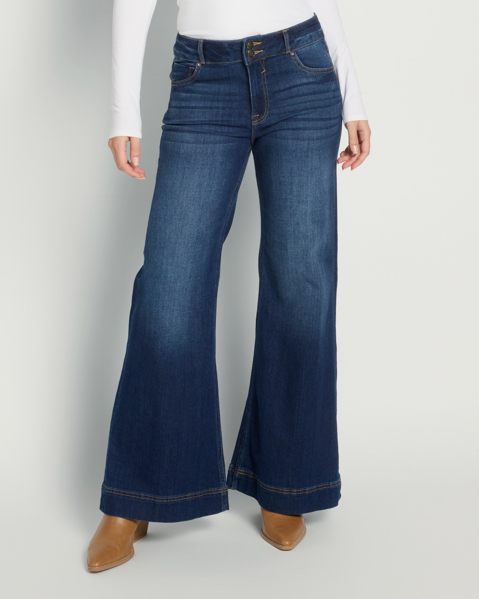 Dark Wash $|& Vigoss Double Button Flare Leg Jeans - SOF Front