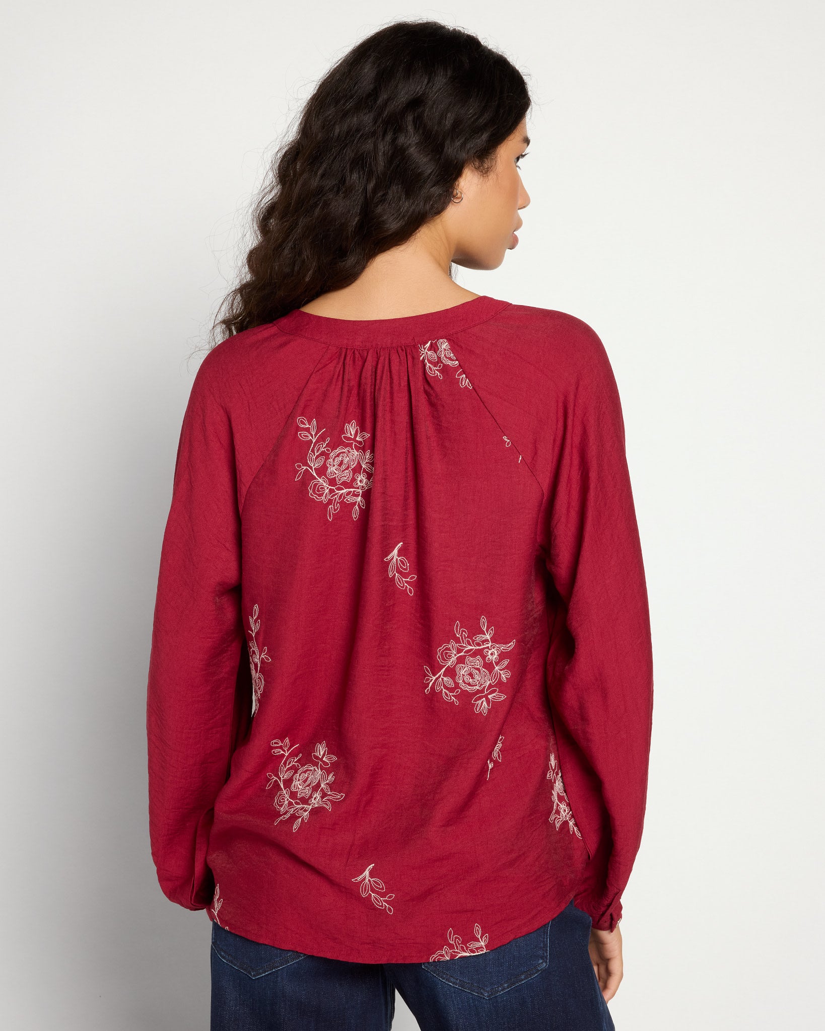 Wine $|& West Kei Embroidered Woven Blouse - SOF Back