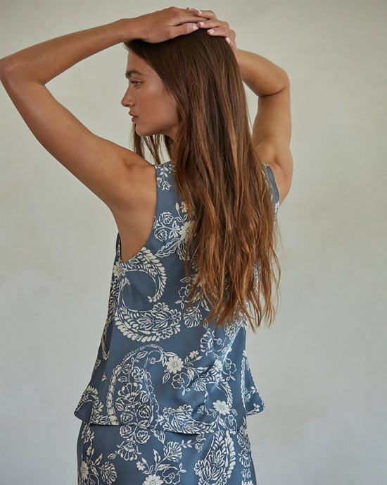 Midnight Blue $|& by together Floral Print Cowl Neck Sleeveless Top - Hanger Side