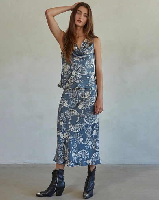 Midnight Blue $|& by together Floral Print Cowl Neck Sleeveless Top - VOF Detail