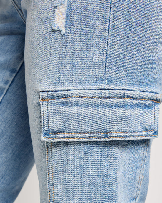 Mightily Blue $|& Lovervet Mid Rise Slim Straight Cargo Jeans - SOF Full Front