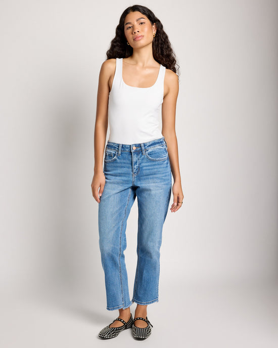 Stately Blue $|& Flying Monkey Jeans Mid Rise Slim Wide Leg Jeans - UGC On Fig
