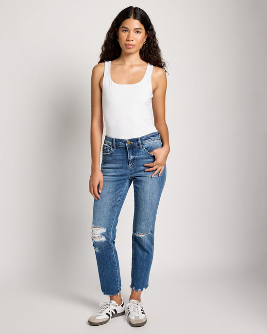 New Frame Blue $|& Flying Monkey Jeans Mid Rise Distressed Slim Straight Jeans - UGC On Fig