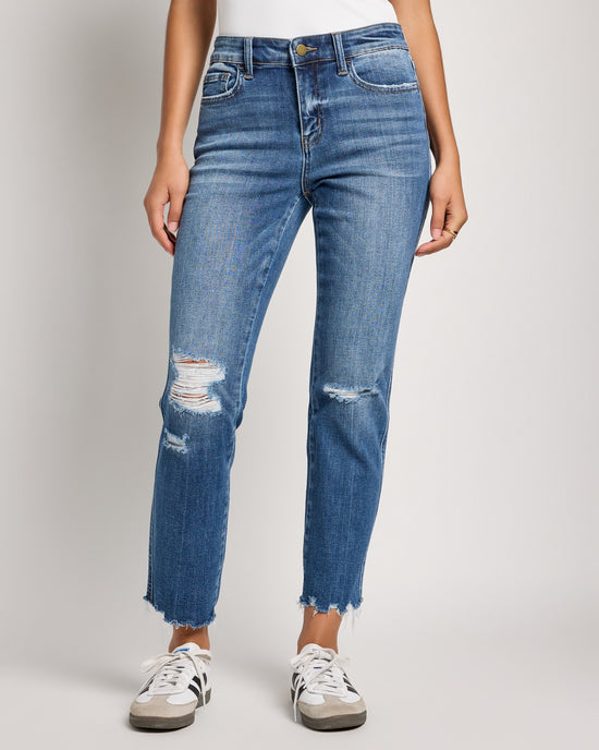 New Frame Blue $|& Flying Monkey Jeans Mid Rise Distressed Slim Straight Jeans - SOF Front