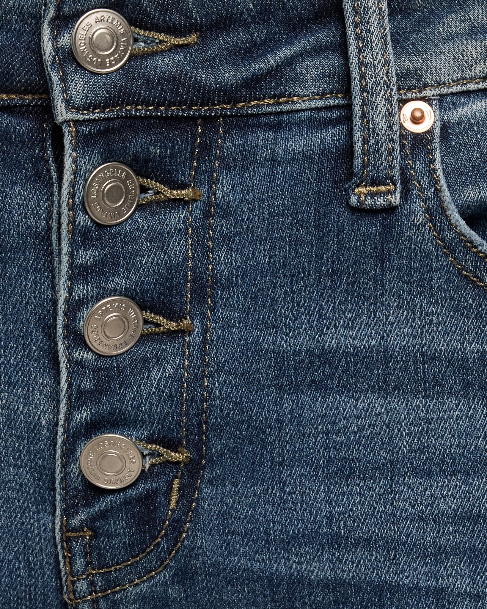 Medium Wash $|& Artemis Vintage Mid Rise Button Front Skinny Jeans - SOF Full Front