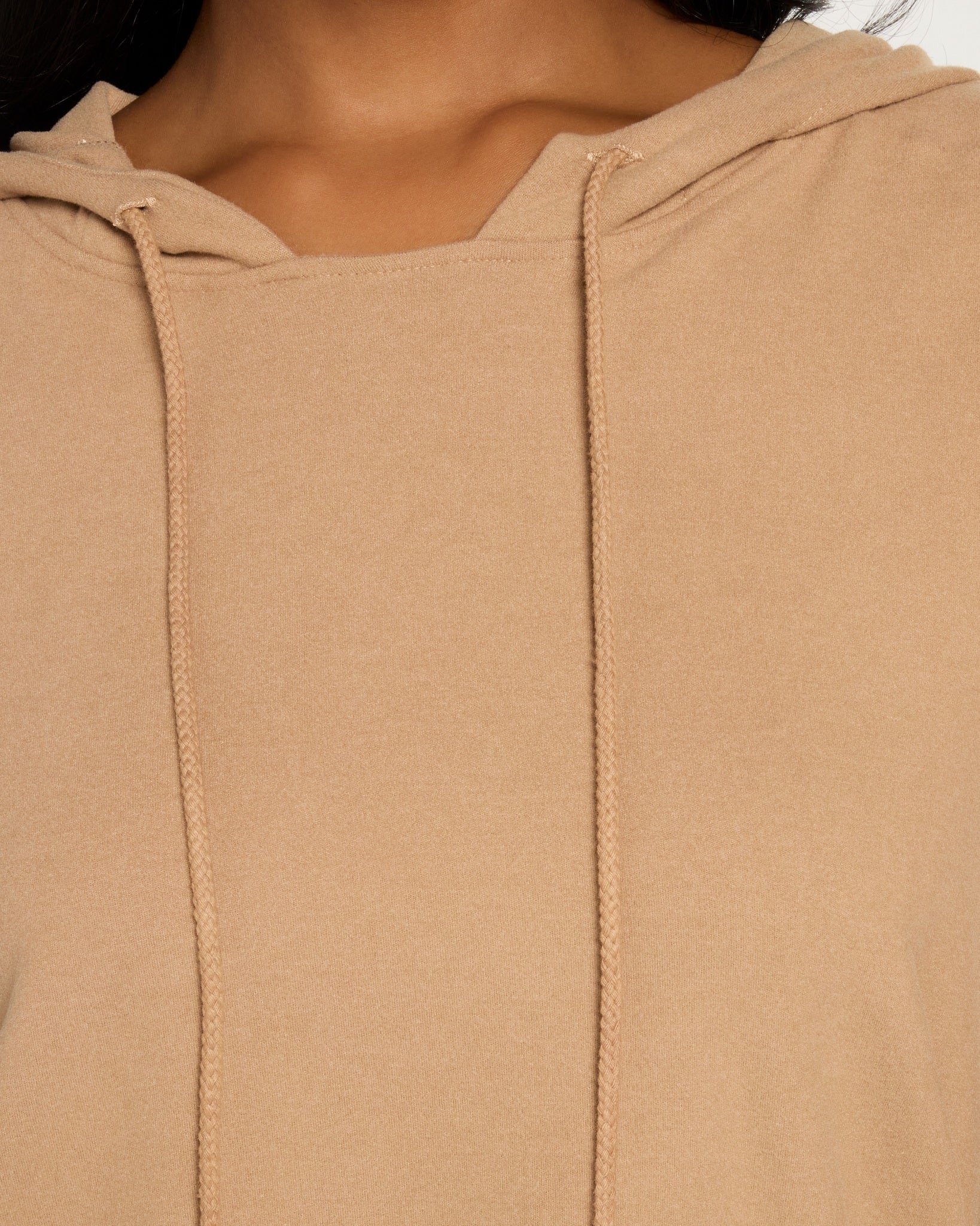 Almond Drift $|& Cloud Ten Long Sleeve Plush Drawstring Hoodie - SOF Full Front