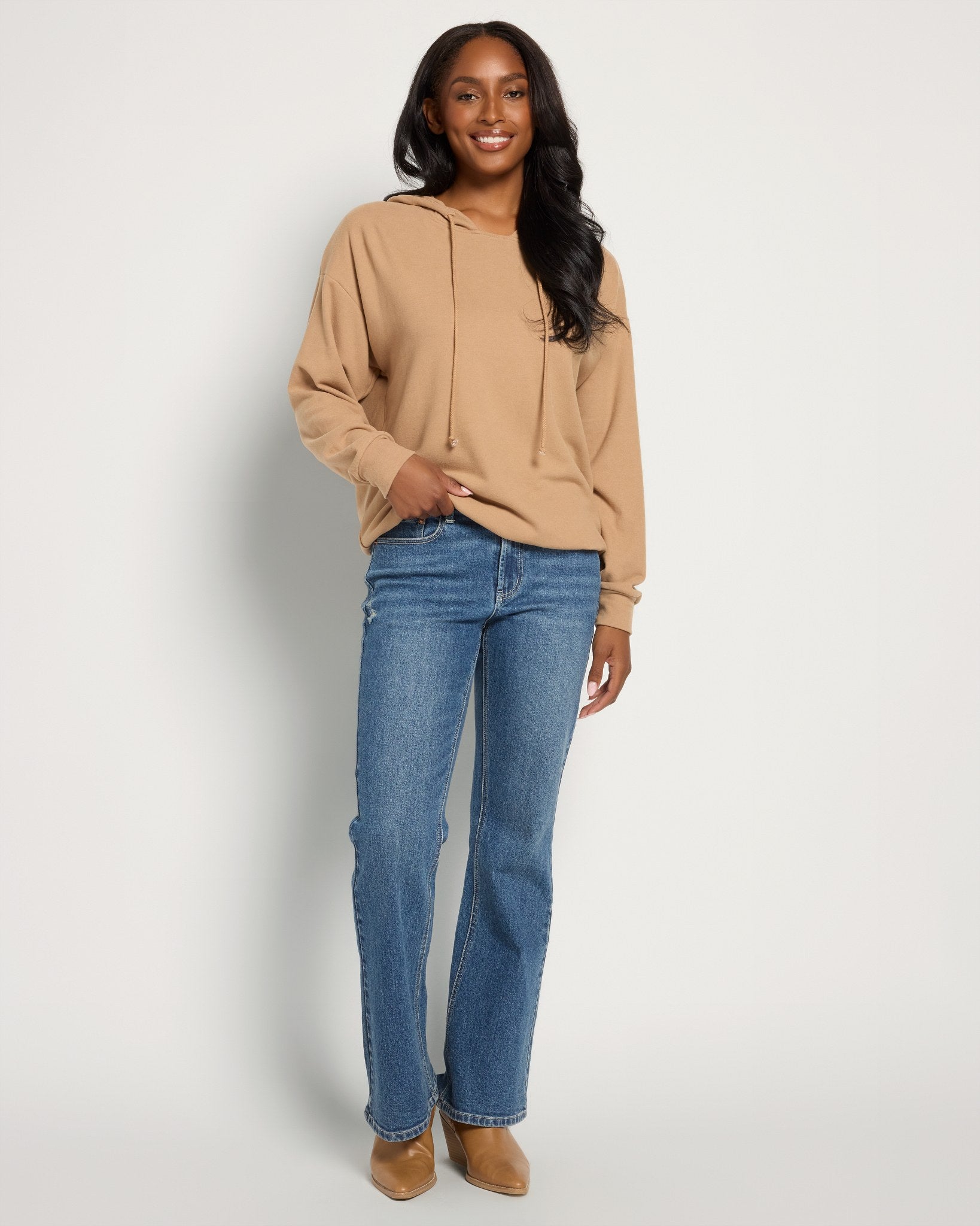 Almond Drift $|& Cloud Ten Long Sleeve Plush Drawstring Hoodie - UGC On Fig