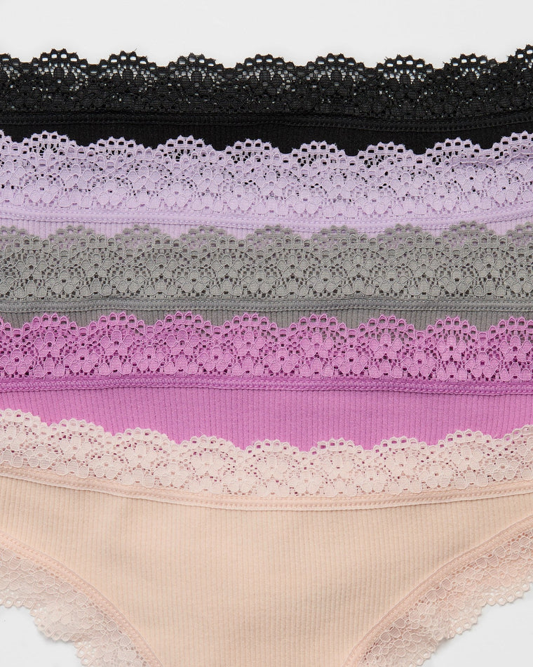 Violet Pack $|& real Underwear Seamless Ribbed Thong with Lace 5 Pack