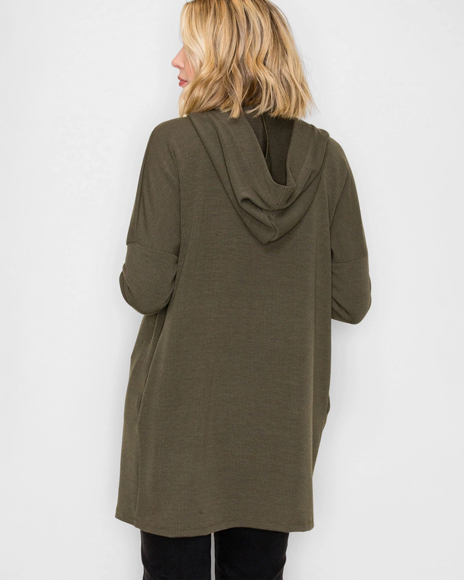 Olive $|& Staccato Monaco Ribbed Duster Hoodie Cardigan - Hanger Side