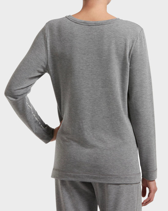 Medium Grey Heather $|& HUE Heather Basic Long Sleeve Lounge Tee - Hanger Side