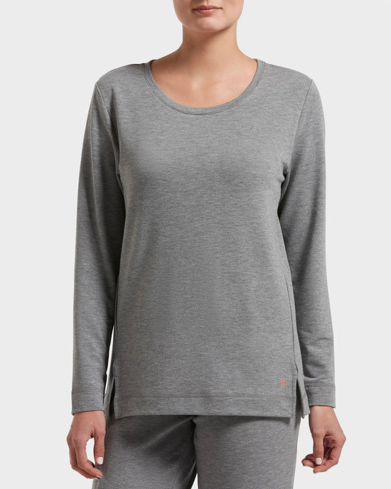 Medium Grey Heather $|& HUE Heather Basic Long Sleeve Lounge Tee - VOF Detail