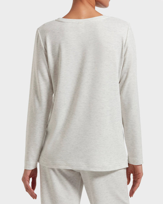 Whitesand Heather $|& HUE Heather Basic Long Sleeve Lounge Tee - Hanger Side
