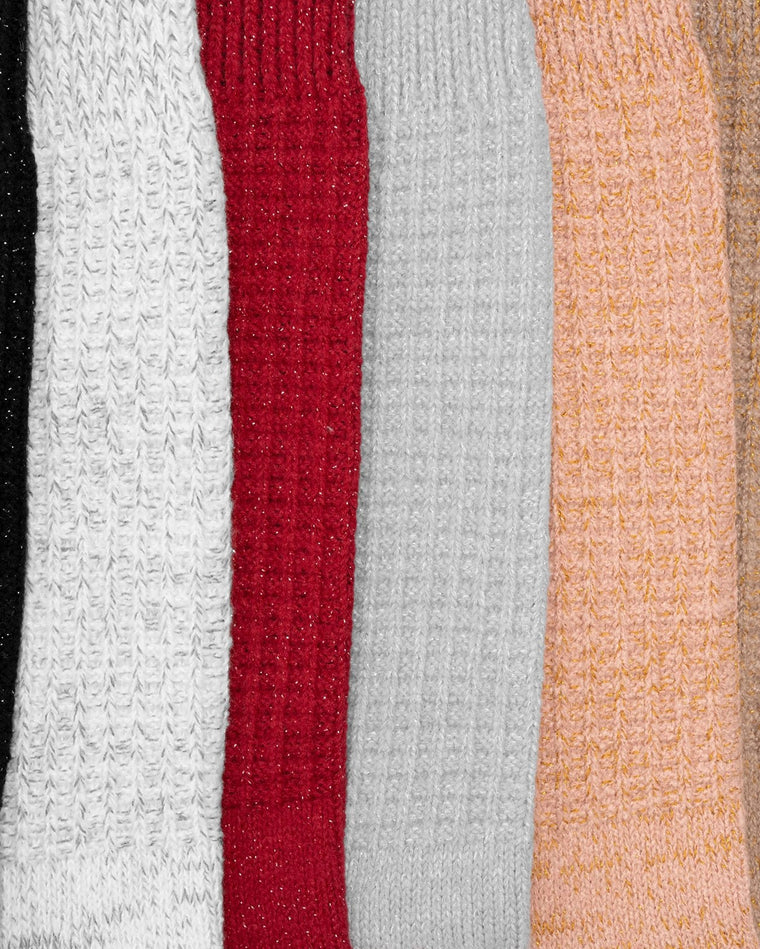 Lurex/Waffle $|& MUK LUKS 6 Pack Microfiber Boot Socks - Hanger Back