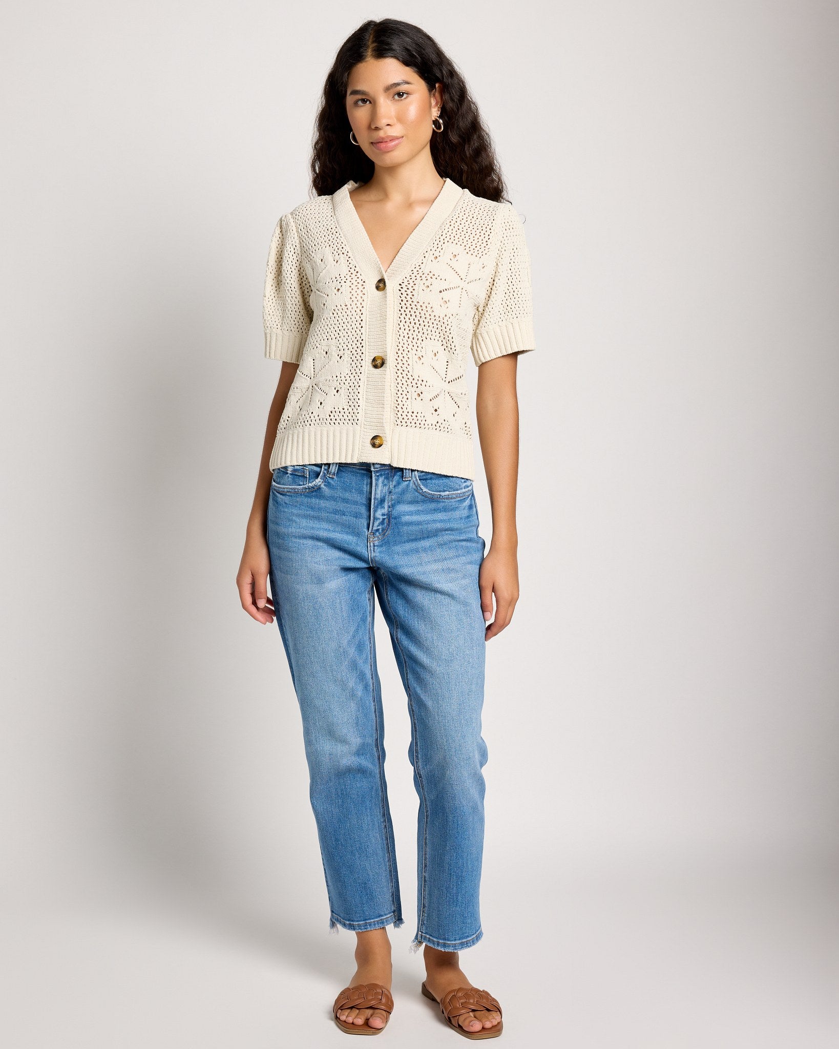 Cream $|& Bobeau Button Front Sweater Top - UGC On Fig