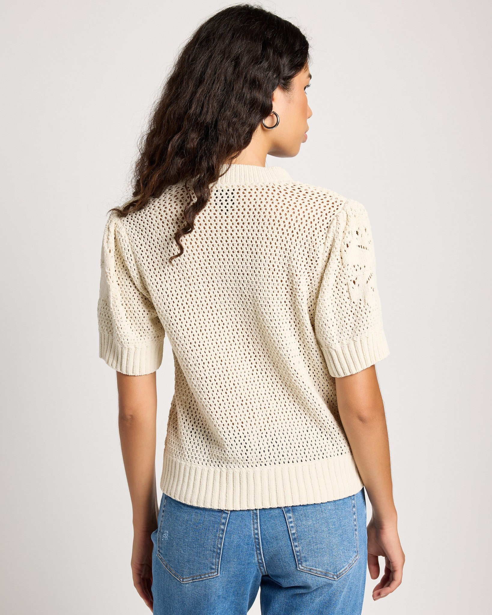 Cream $|& Bobeau Button Front Sweater Top - SOF Back