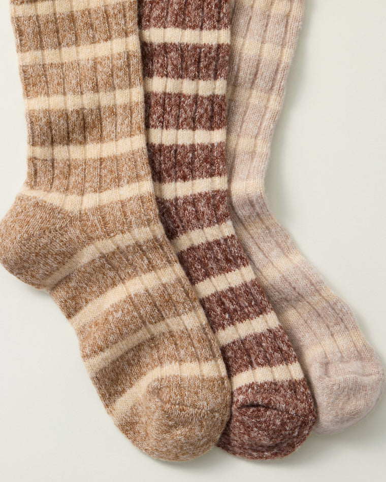 Warm Neutrals $|& Macrae & Co Amber Crew Socks 3 Pack - SOF Side