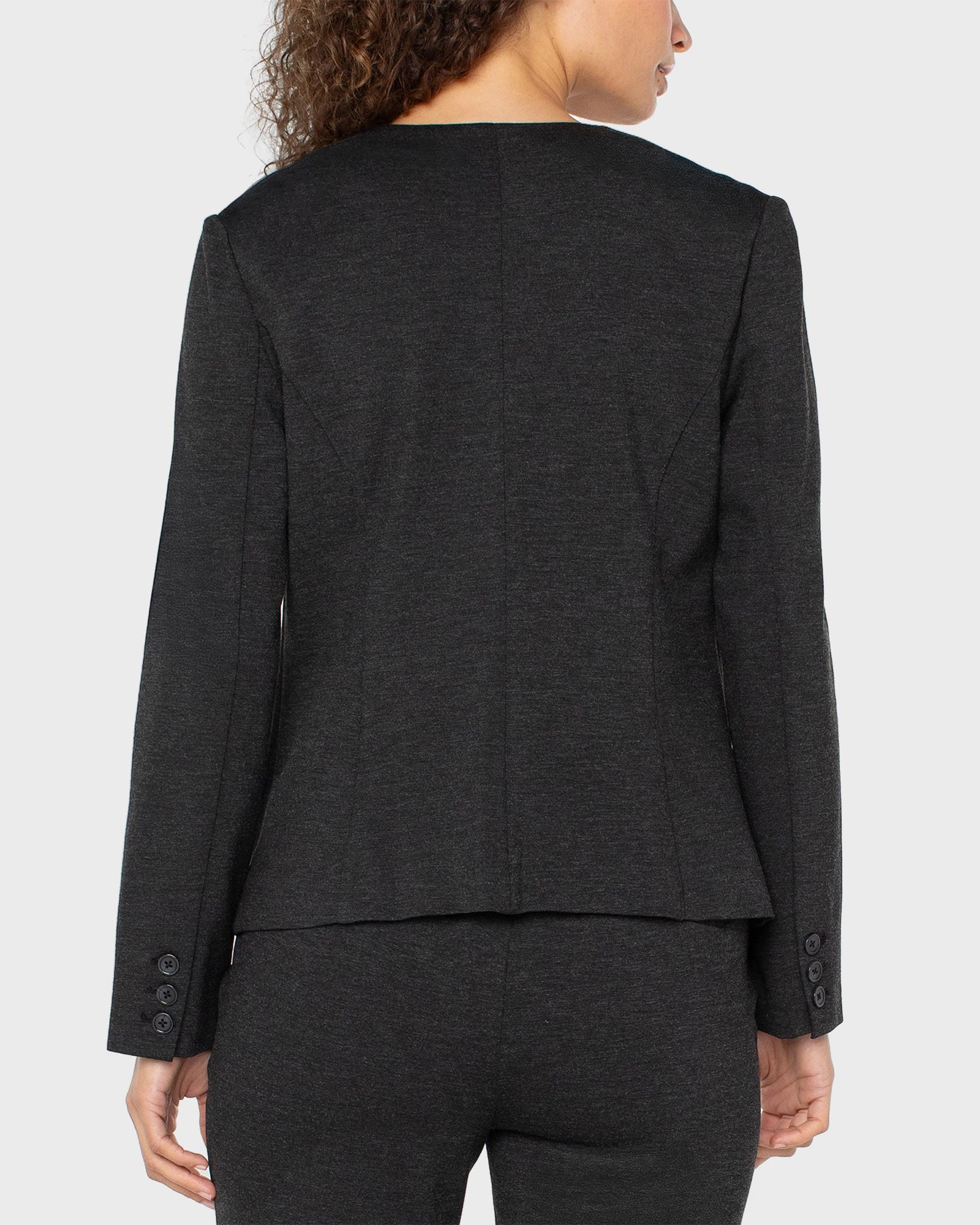 Heathered Charcoal $|& Liverpool Collarless Fitted Blazer - Hanger Side