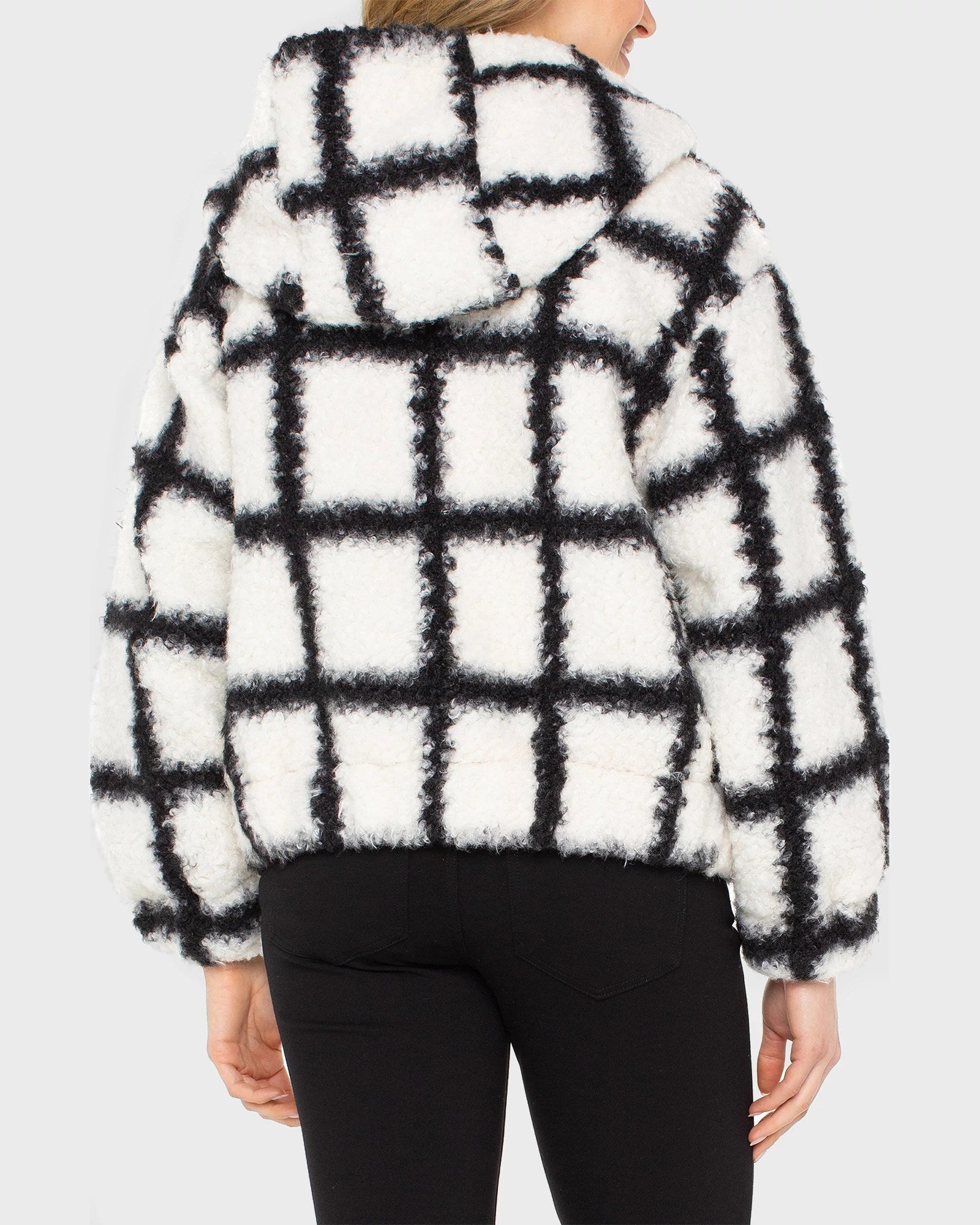 White/Black Curly Lamb Windowpane $|& Liverpool Zip Up Hoodie - Hanger Side