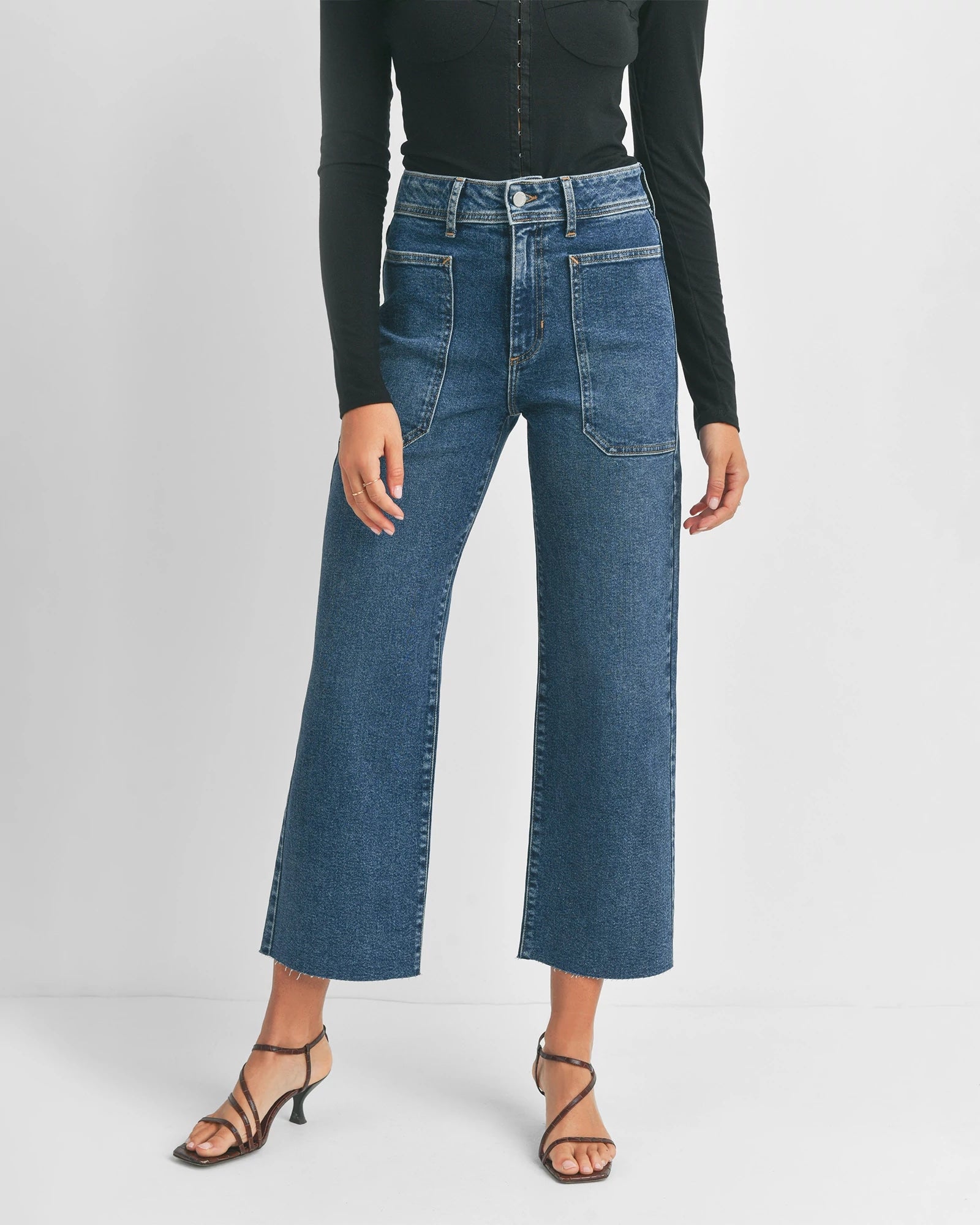 Dark Denim $|& Just Black High Rise Utility Jeans - VOF Detail