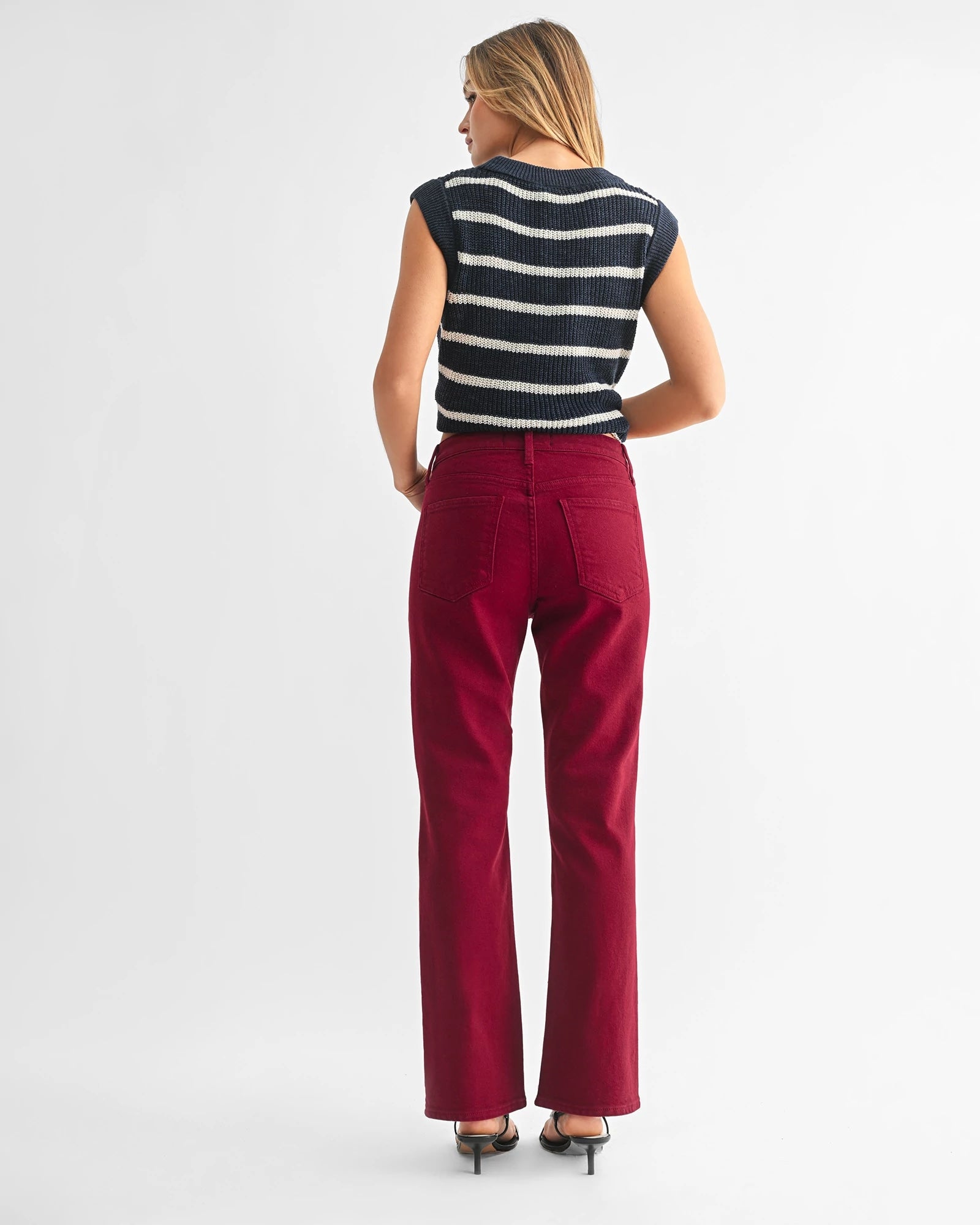 Dark Cherry $|& Just Black Slim Cropped Bootcut Jeans - Hanger Side