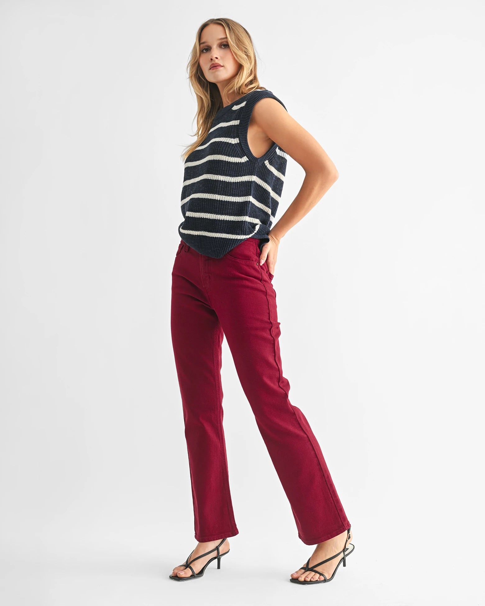 Dark Cherry $|& Just Black Slim Cropped Bootcut Jeans - Hanger Front