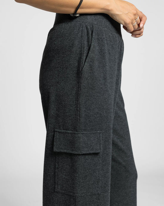 Black Heather $|& Thread & Supply Faye Brushed Knit Cargo Pants - Hanger Back