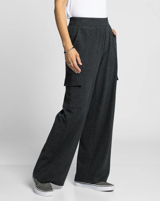 Black Heather $|& Thread & Supply Faye Brushed Knit Cargo Pants - Hanger Front