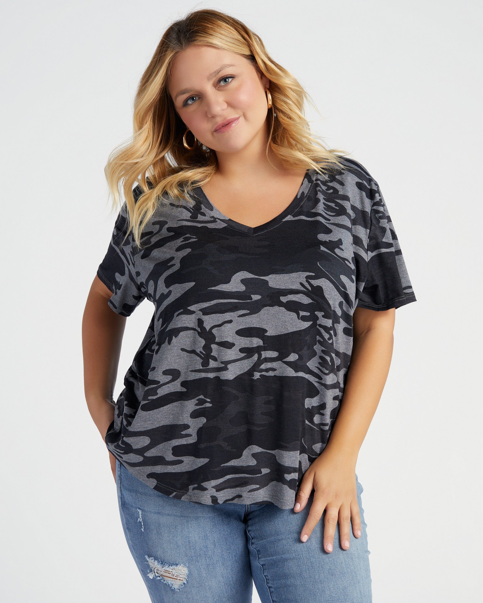 Grey/Black Camo $|& Herizon Escape V-Neck Camo Tee - SOF Front