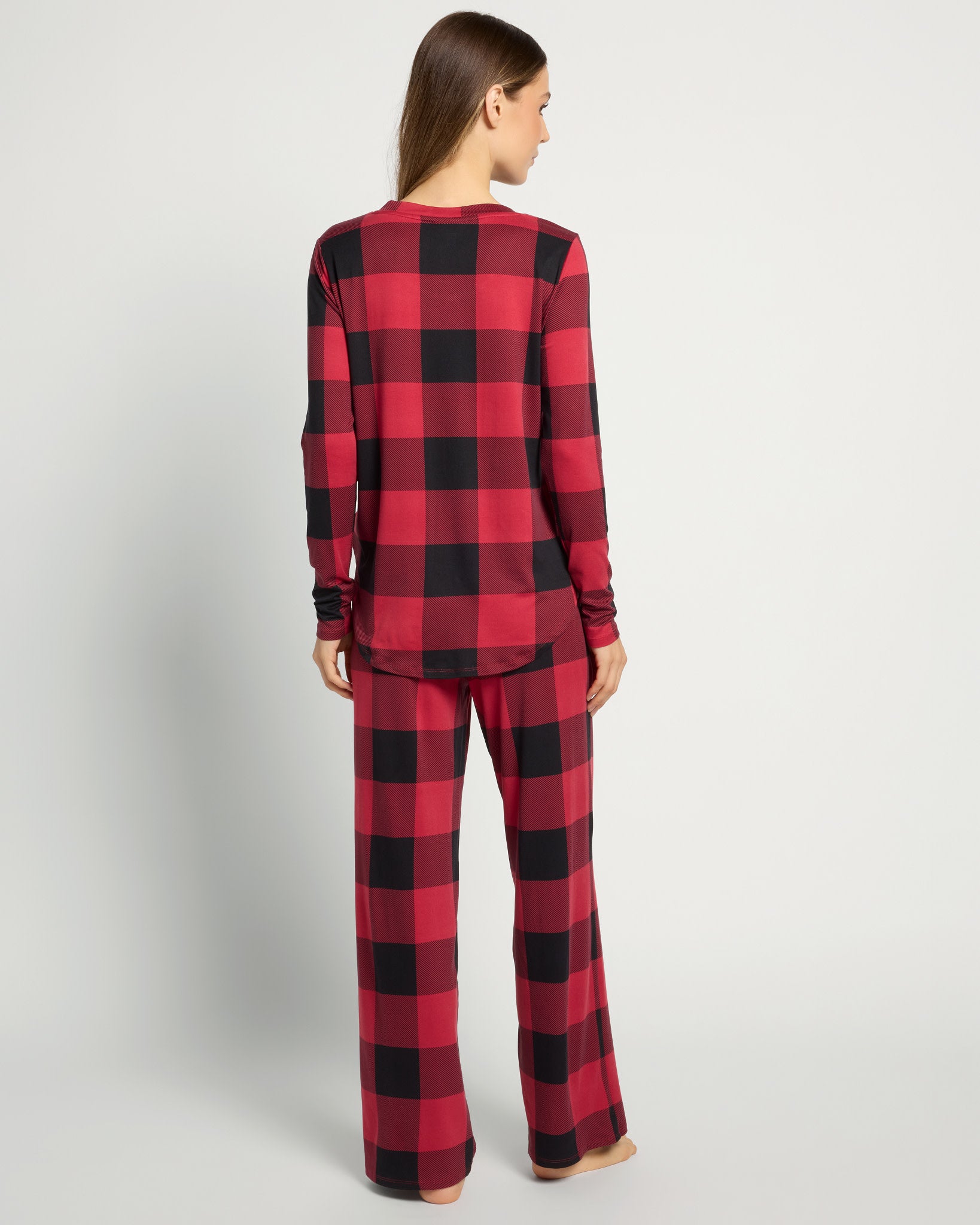 Red/Black Plaid $|& Bobeau Sleepwear Printed Butter Knit Long Sleeve Top & Pant - SOF Full Front