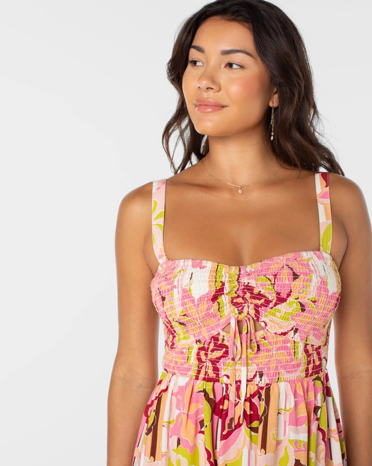 Strawberry Pink Bohemian $|& Roxy Spring Fling Floral Mini Dress - Hanger Back
