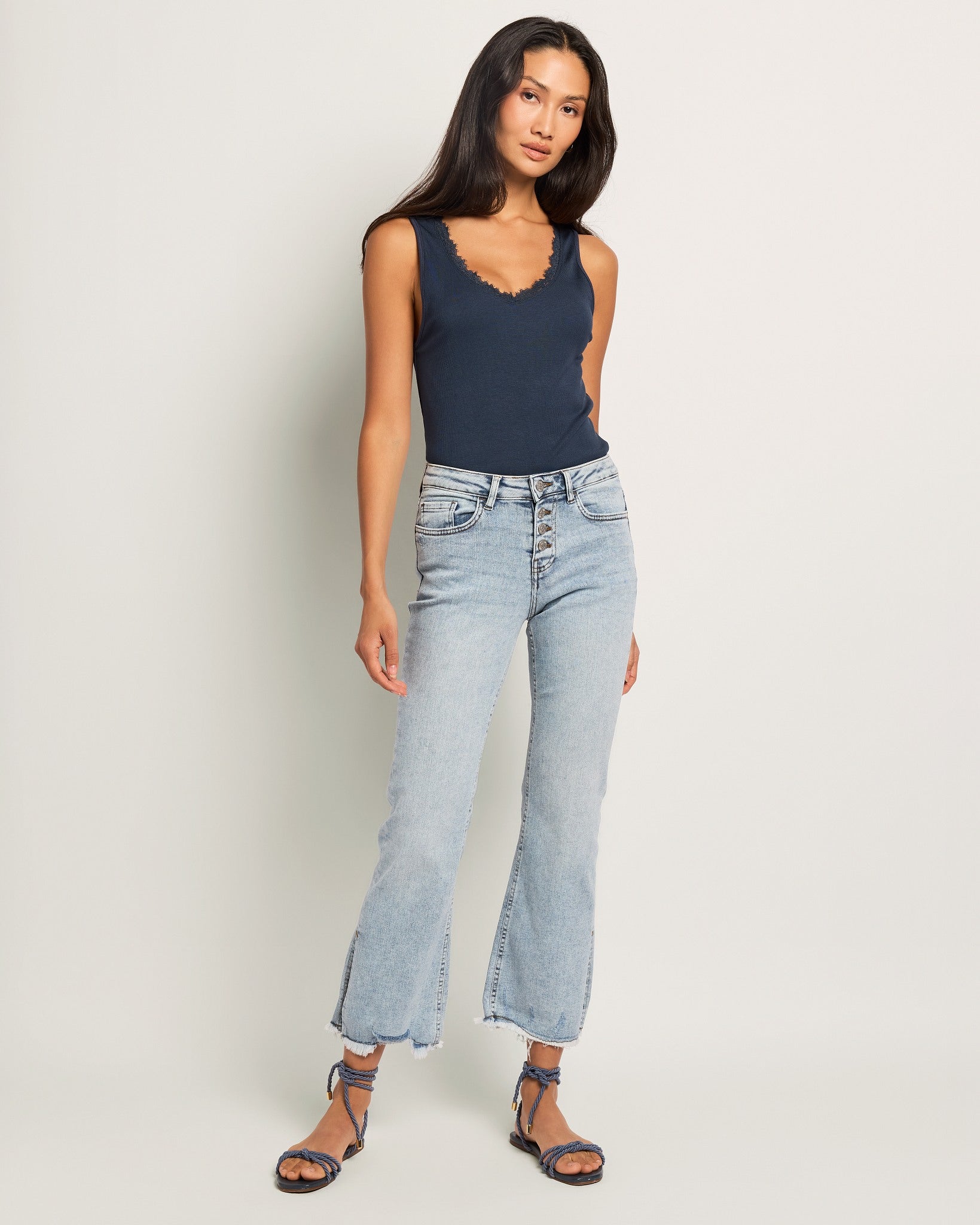Medium Light Wash $|& SEAS Mid Rise Cropped Side Slit Jeans - UGC On Fig