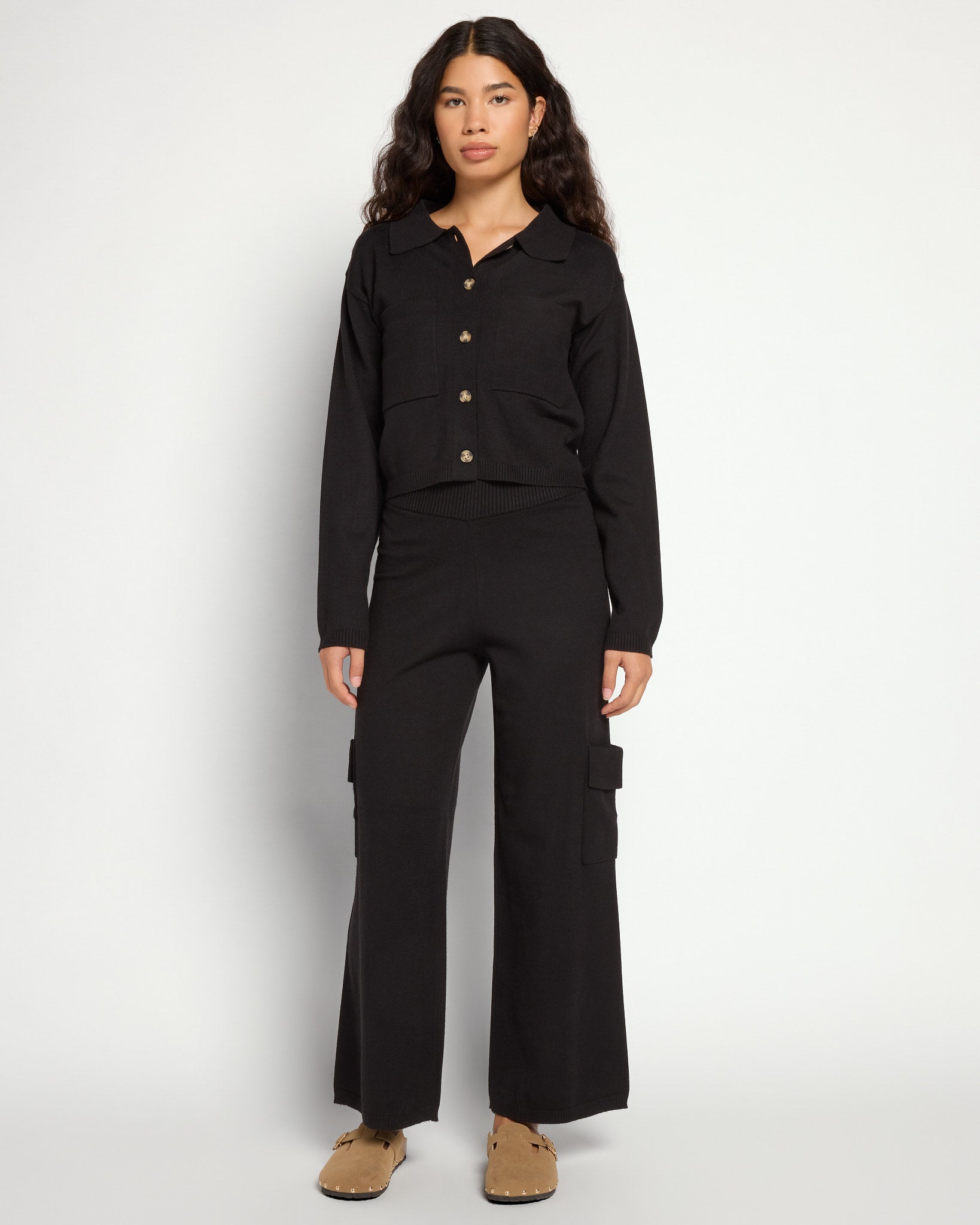 Black $|& Theo & Spence Cropped Sweater Knit Shacket - UGC On Fig
