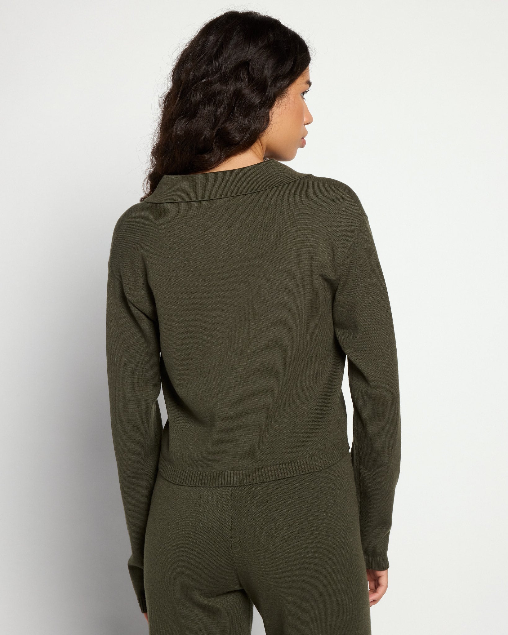 Loden $|& Theo & Spence Cropped Sweater Knit Shacket - SOF Back
