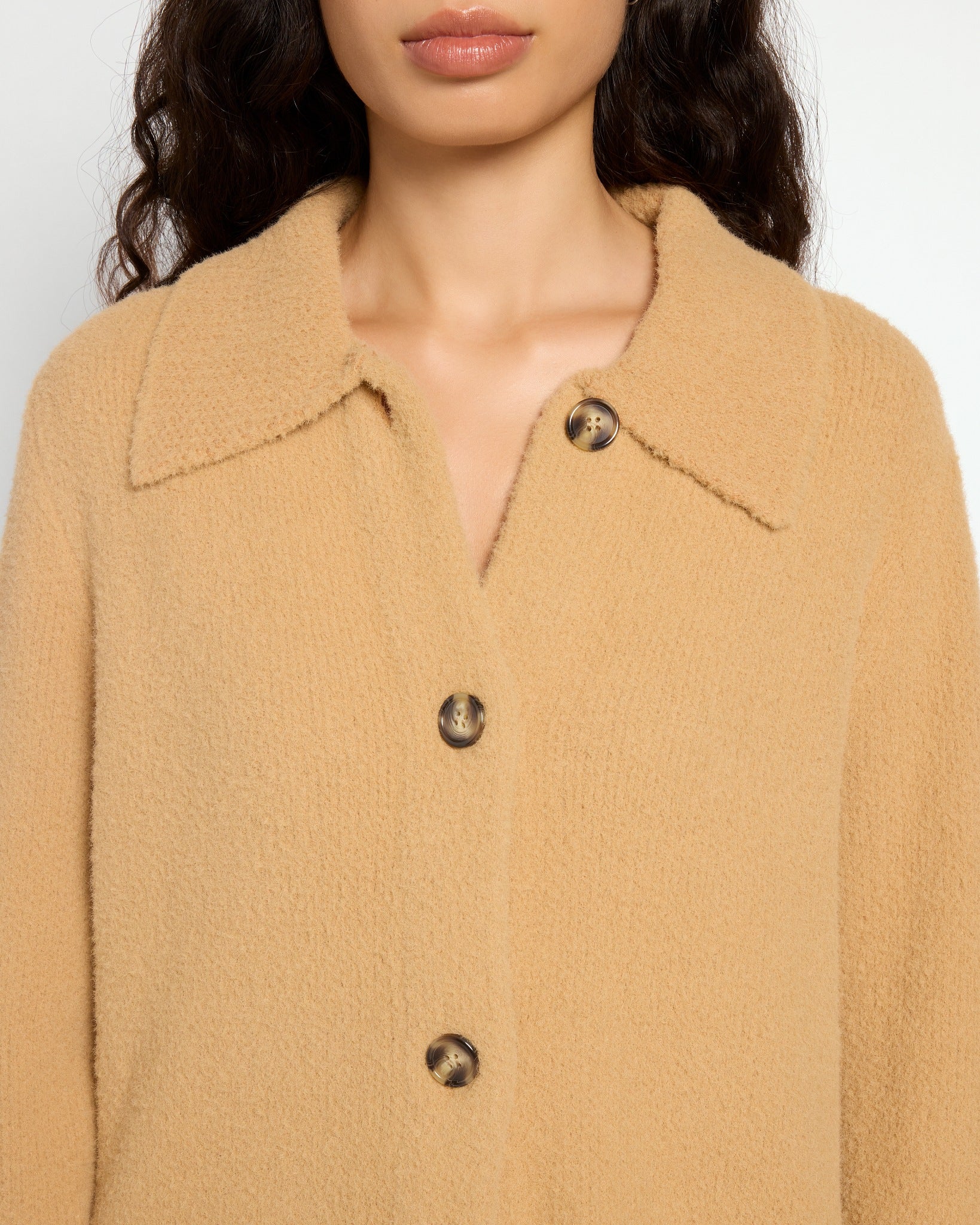 Camel $|& Theo & Spence Essential Cozy Shacket - SOF Full Front