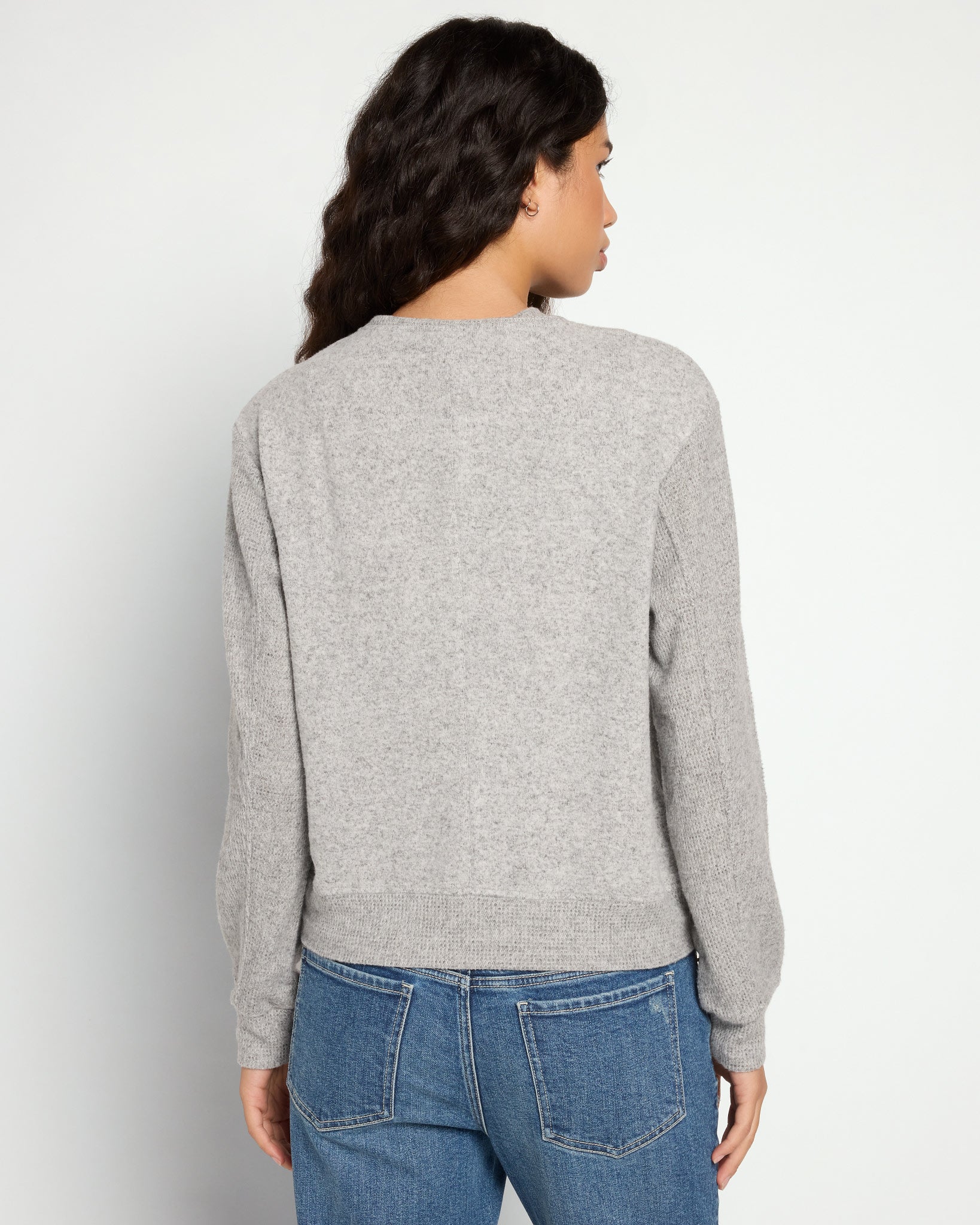 Heather Grey $|& Theo & Spence Brushed Knit Bomber Jacket - SOF Back
