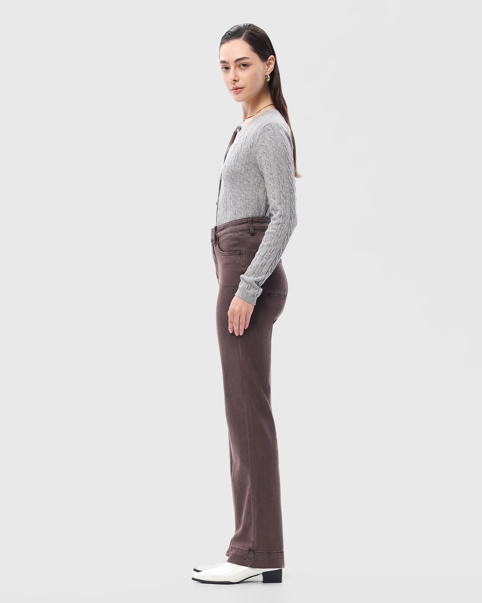 Chocolate $|& Bayeas High Rise Bootcut Jeans - Hanger Front