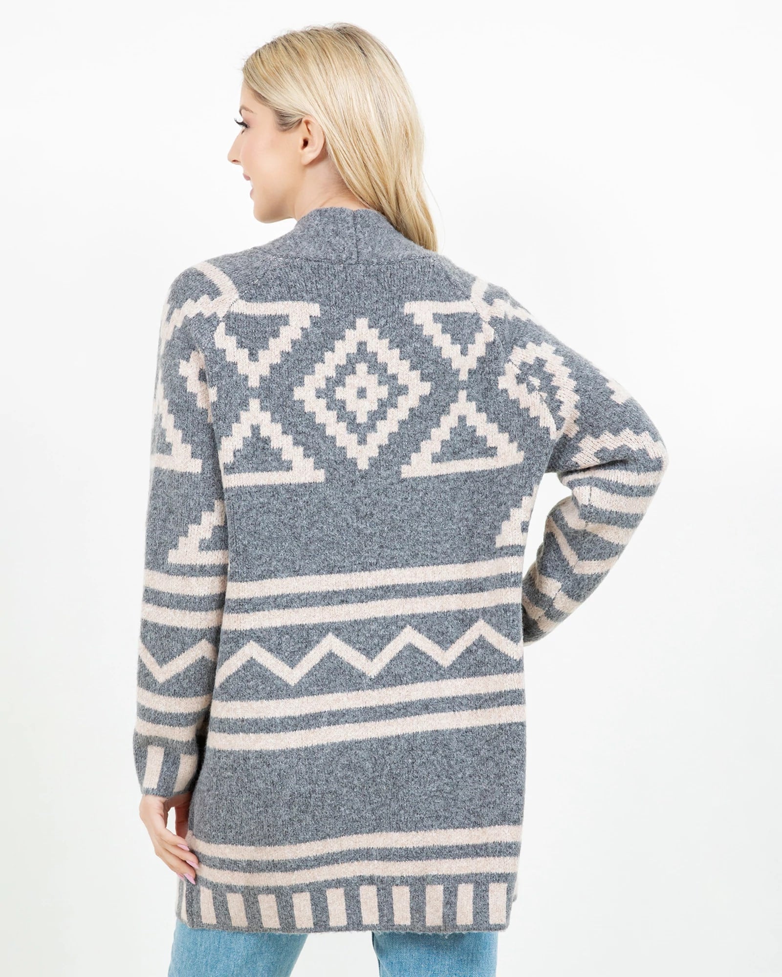 Charcoal $|& Dreamers Southwest Pattern Long Cardigan - Hanger Side