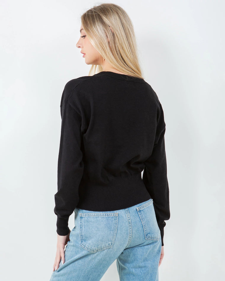 Black $|& Dreamers Basic V-Neck Long Sleeve Pullover - Hanger Side