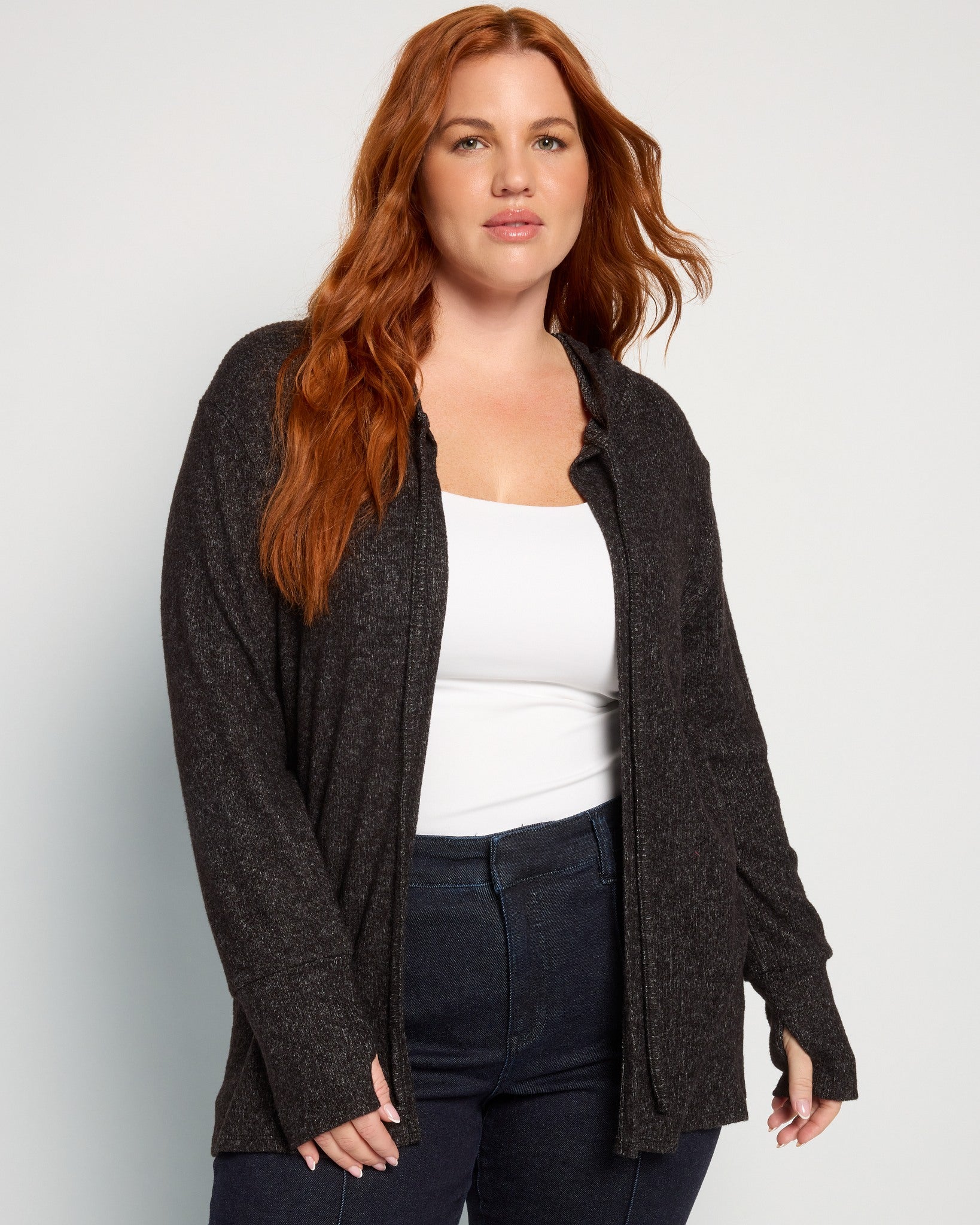 Black $|& Loveappella Hooded Cardigan with Tie Front - SOF Front