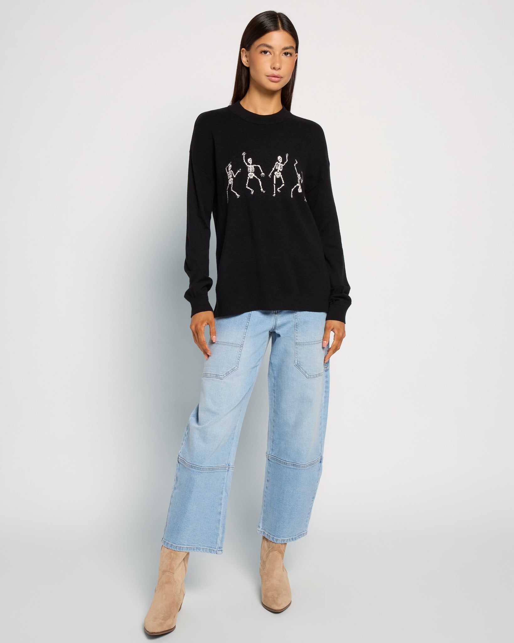 Black White $|& Bobeau Skeleton Crew Neck Sweater - UGC On Fig