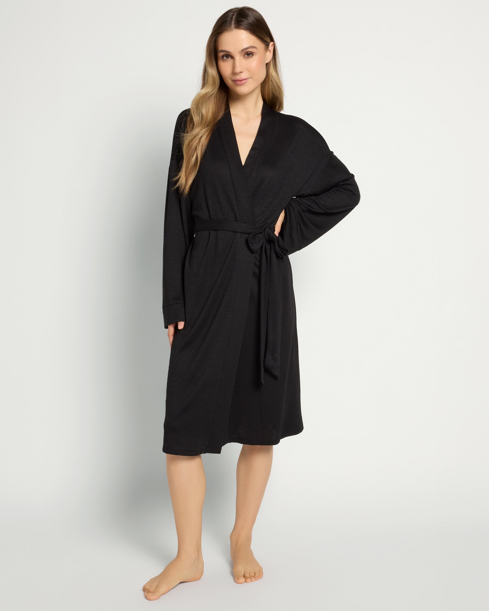 Black $|& Bobeau Sammi Knit Long Sleeve Short Robe