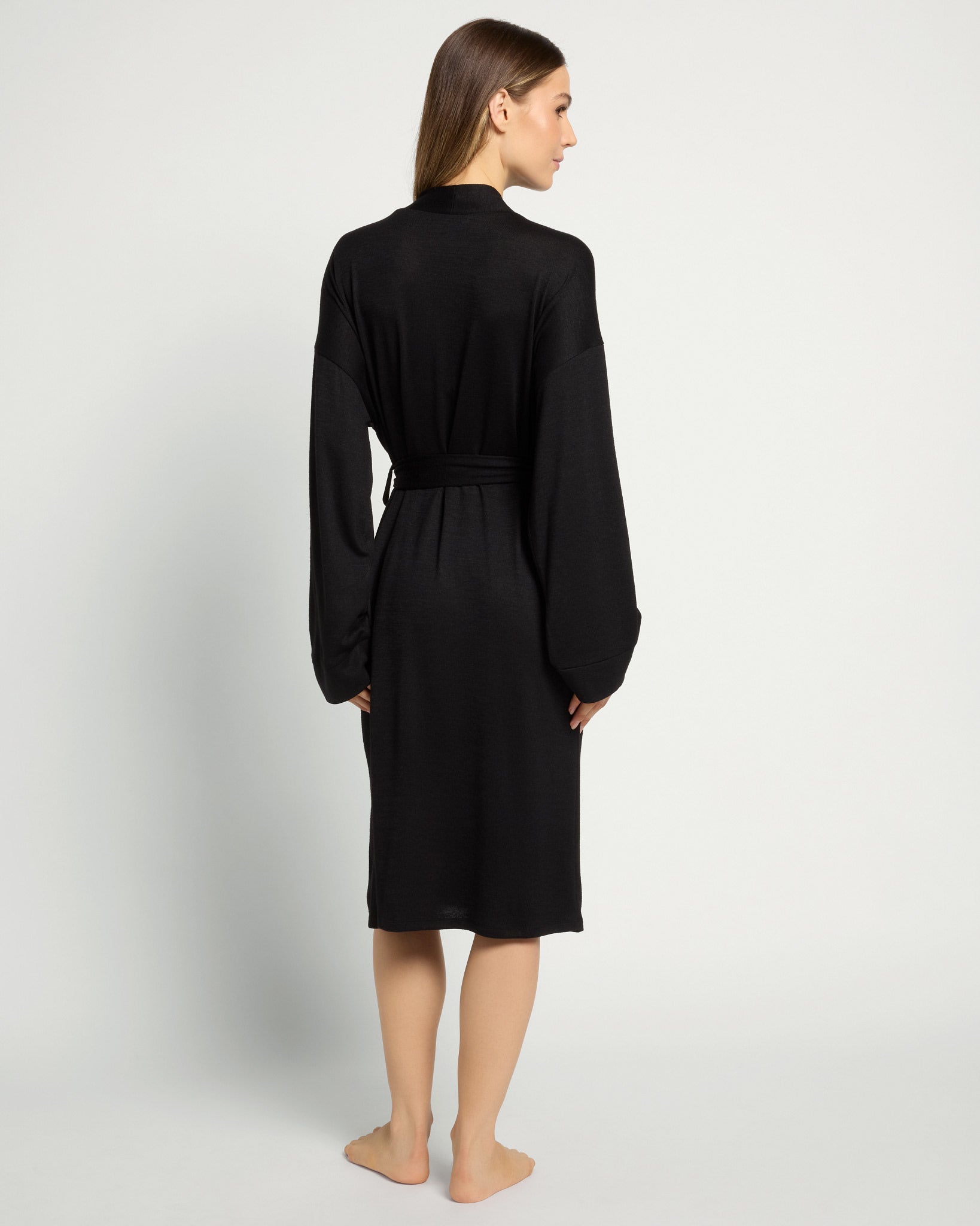 Black $|& Bobeau Sammi Knit Long Sleeve Short Robe - SOF Full Front