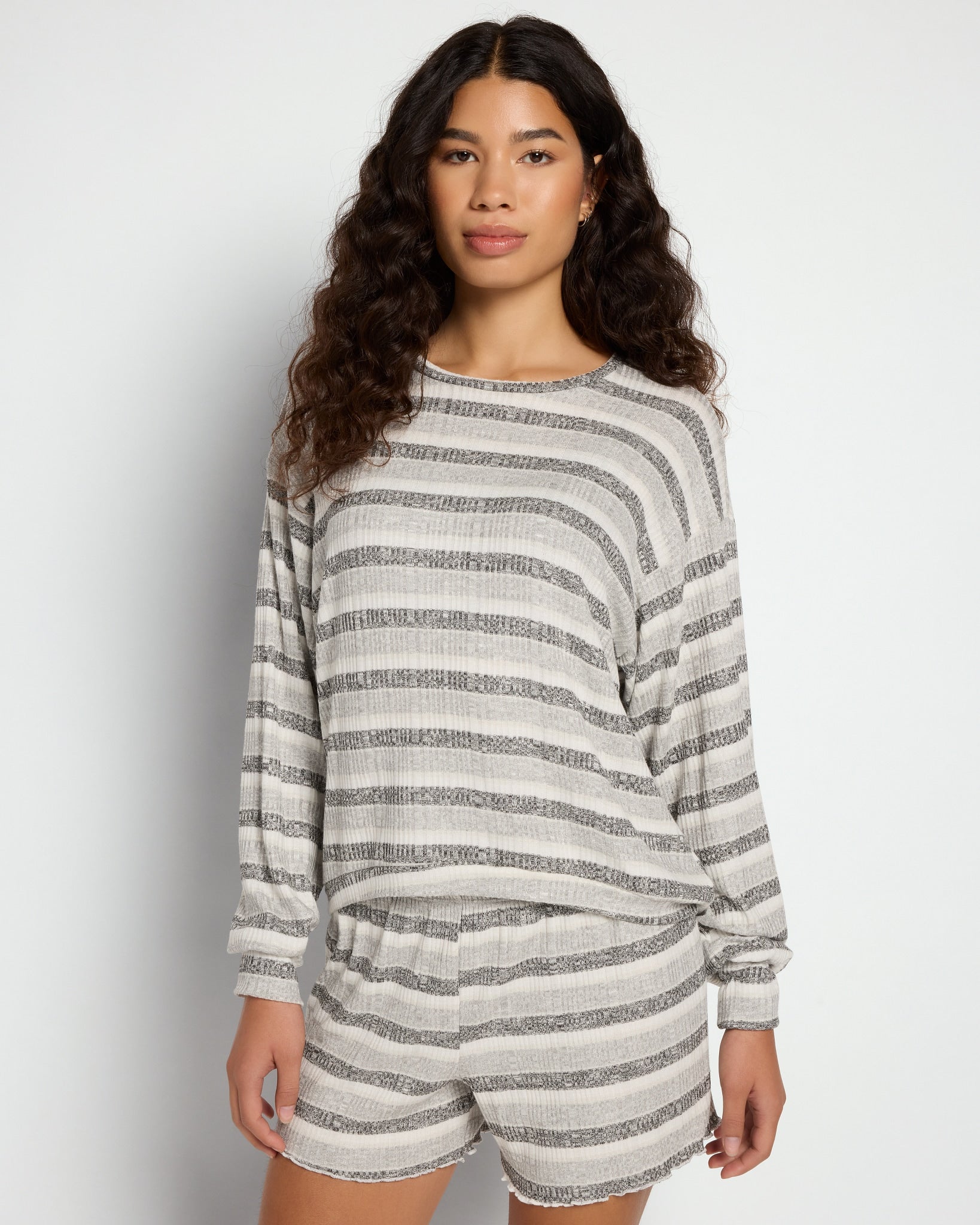 Grey Tonal Stripe $|& Astrologie Printed Clementine High Low Top - SOF Front