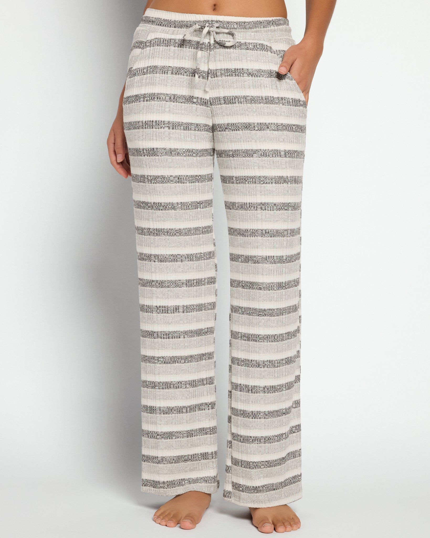 Grey Tonal Stripe $|& Astrologie Wide Leg Draw String Pant - SOF Front